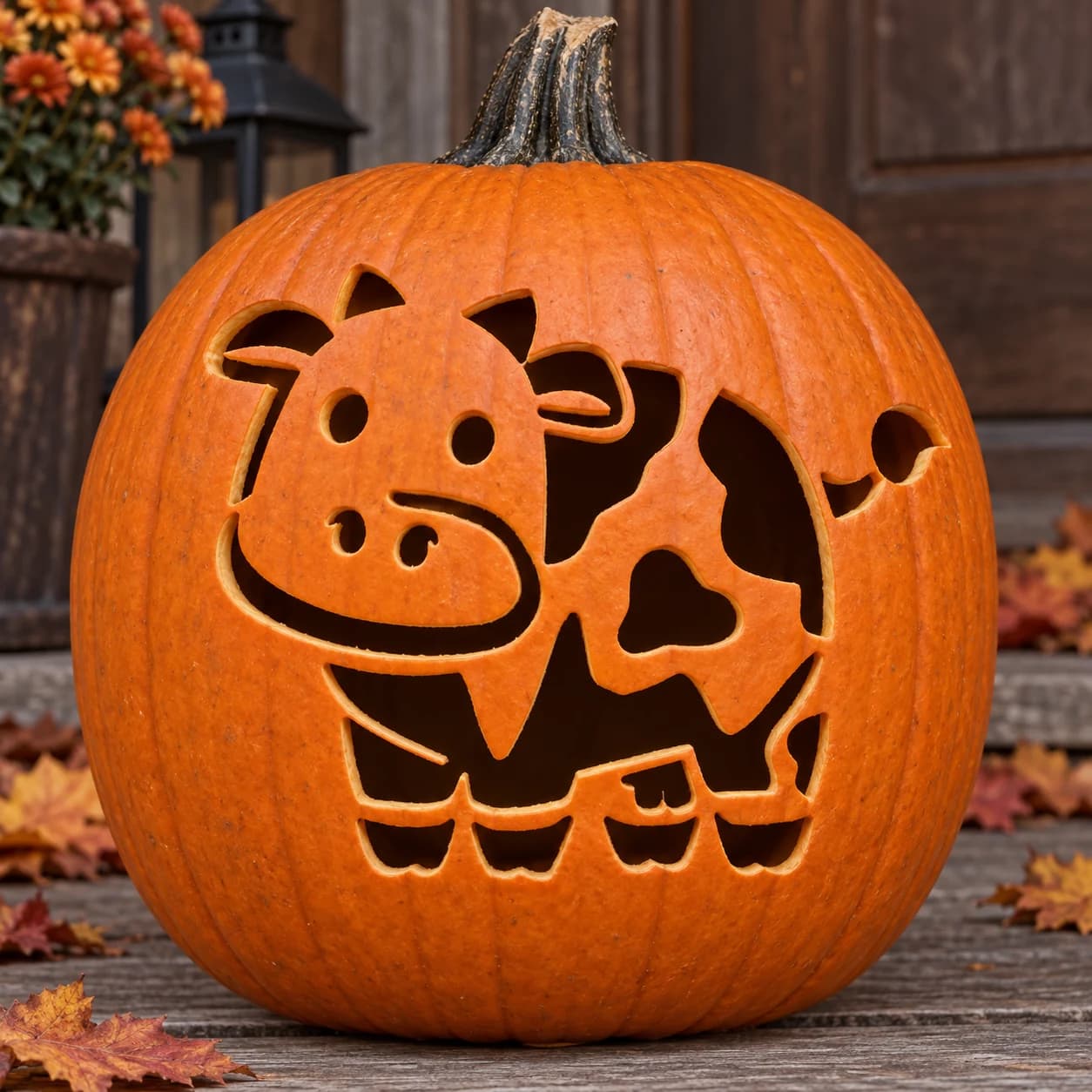 Cartoon Cow Pumpkin Stencil