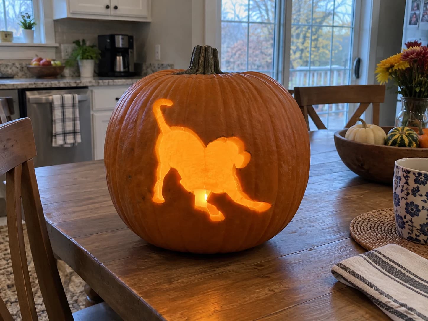 Playful Puppy Pumpkin Stencil