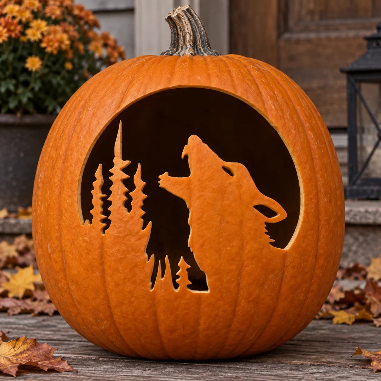 Howling Wolf Moon Pumpkin Stencil