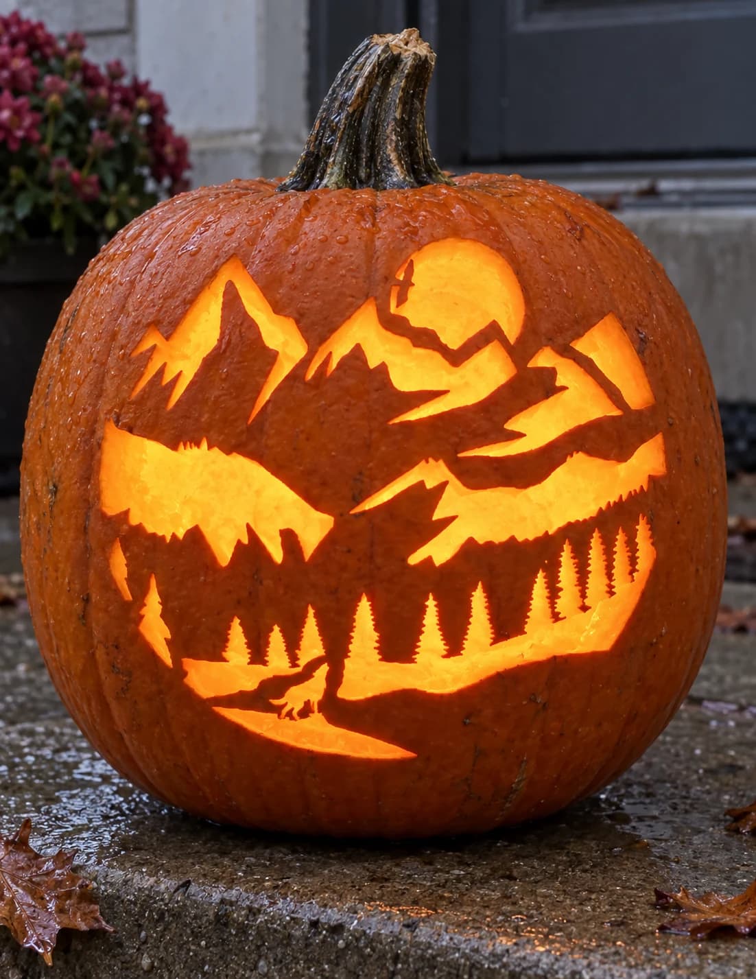 Mountain Wolf Scene Pumpkin Stencil