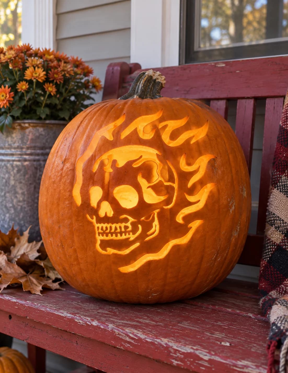Flaming Skull Pumpkin Stencil