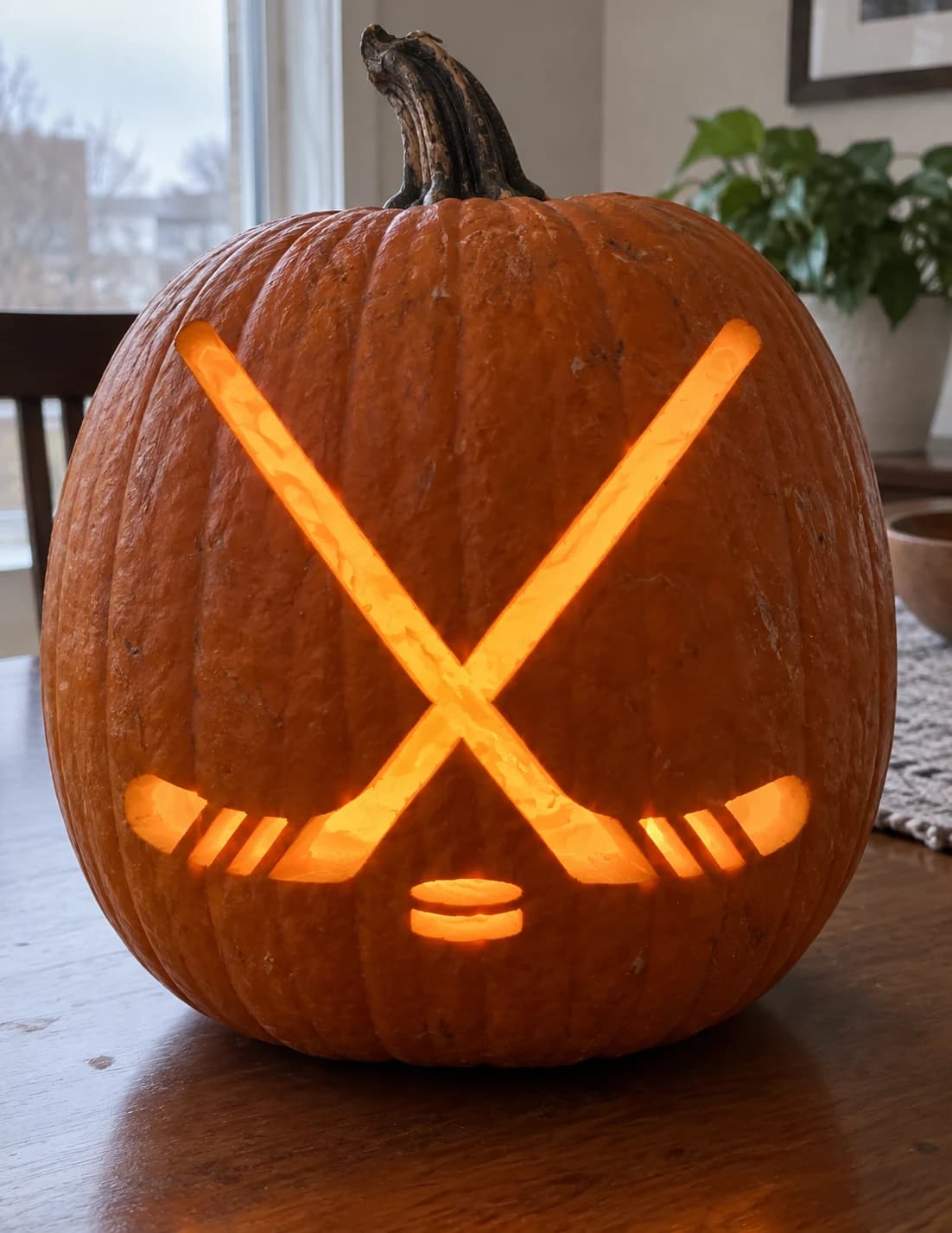 Crossed Hockey Sticks Pumpkin Stencil