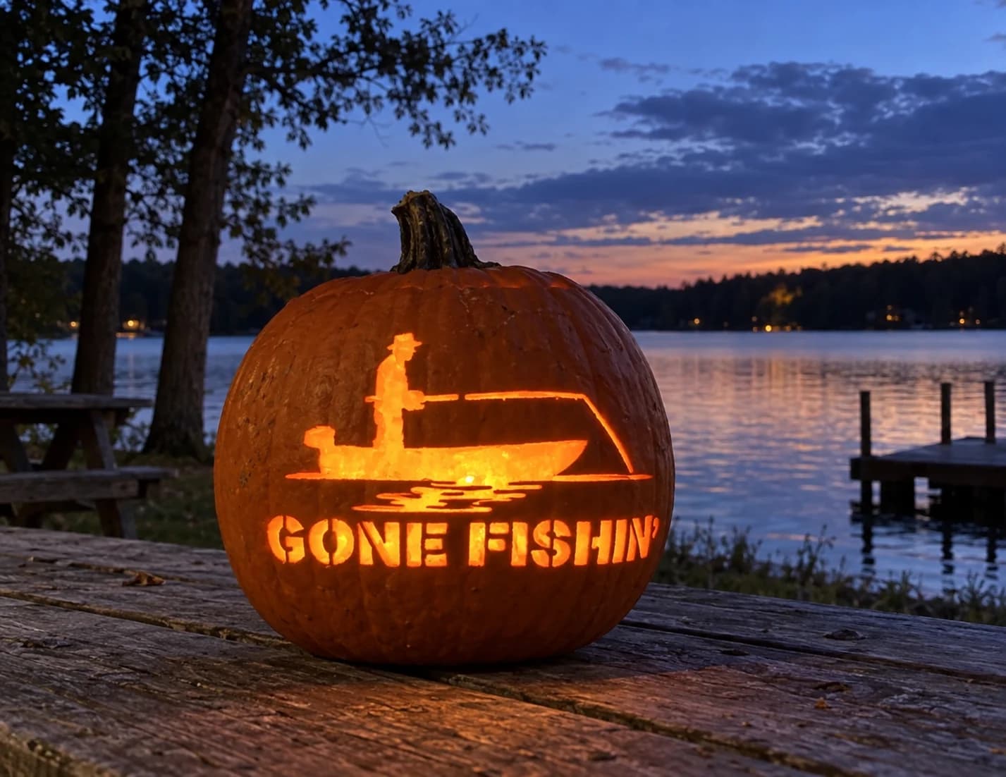 Gone Fishin Pumpkin Stencil
