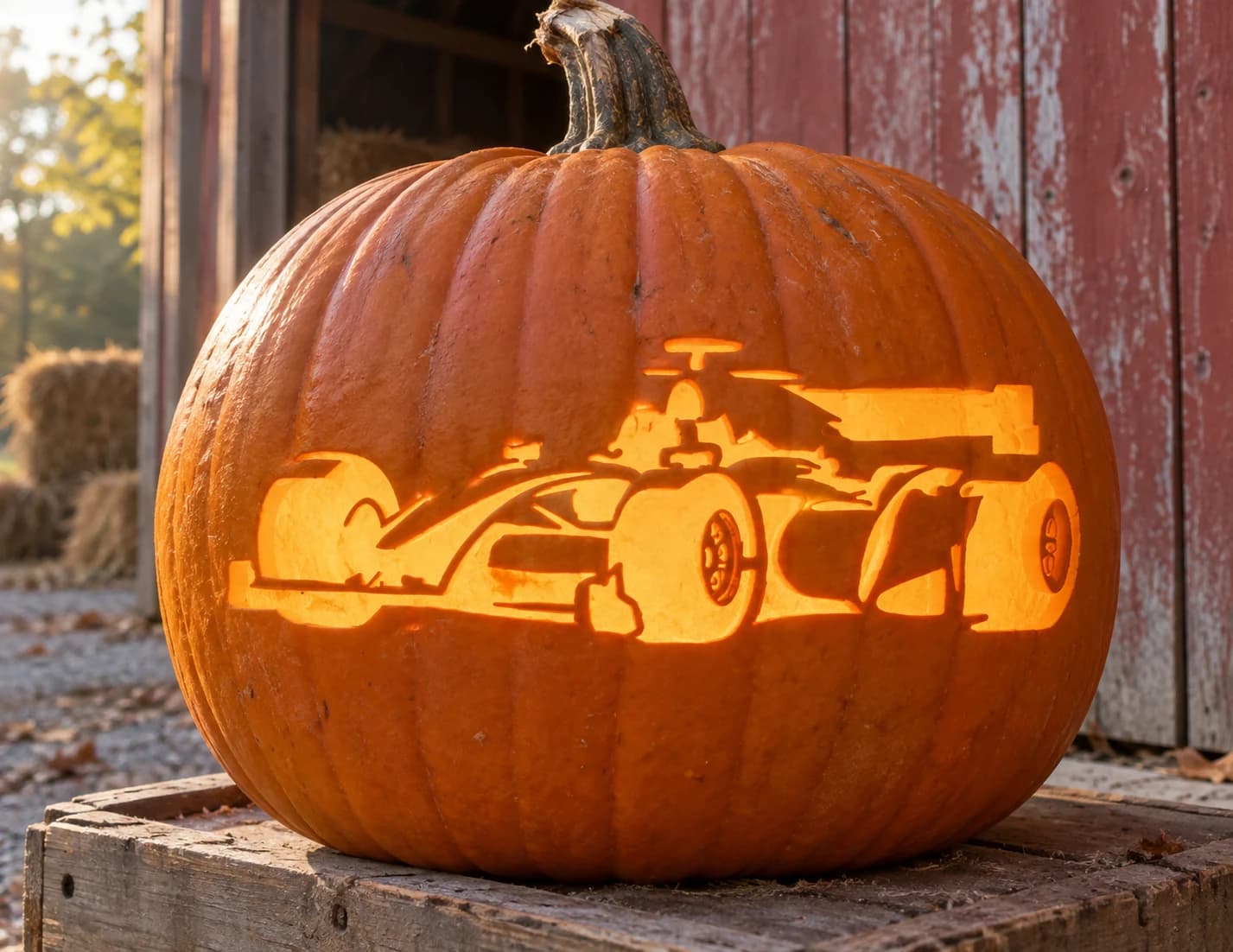 Formula Race Car Pumpkin Stencil