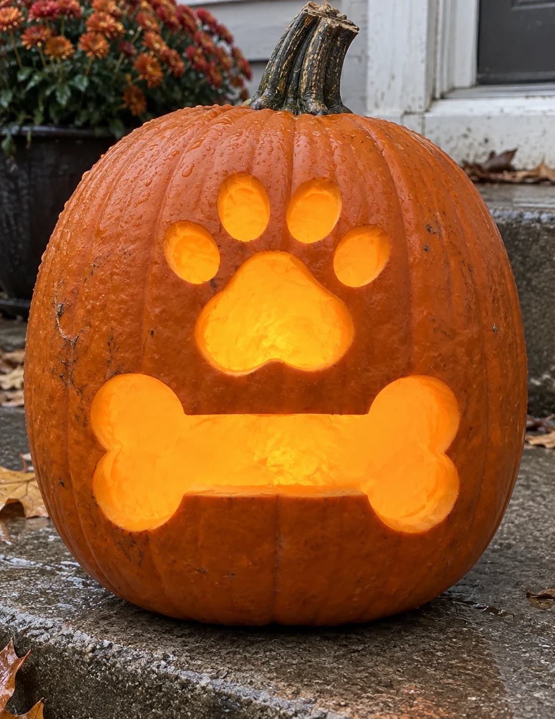 Paw Print and Bone Pumpkin Stencil