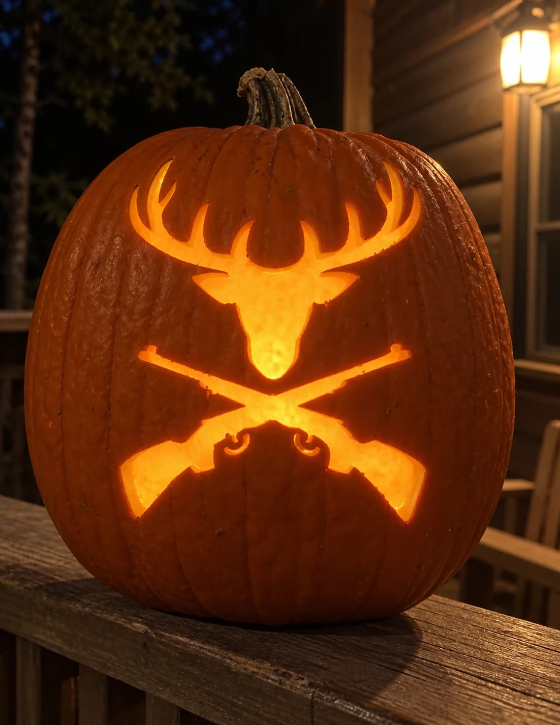 Deer Skull and Rifles Pumpkin Stencil