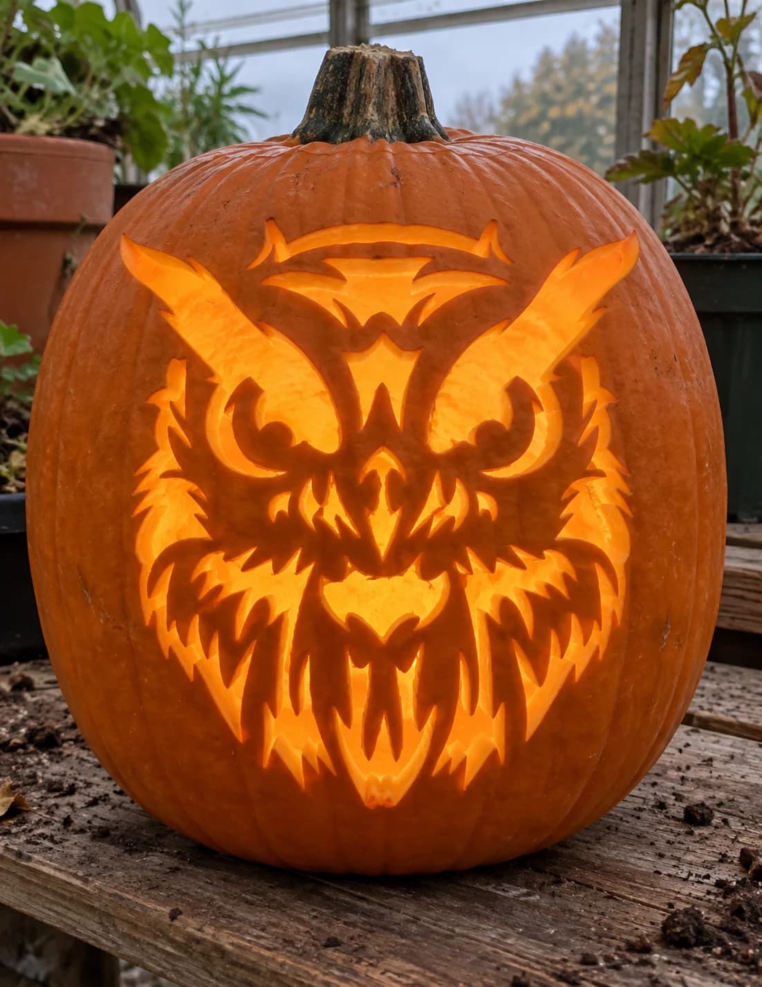Great Horned Owl Face Pumpkin Stencil