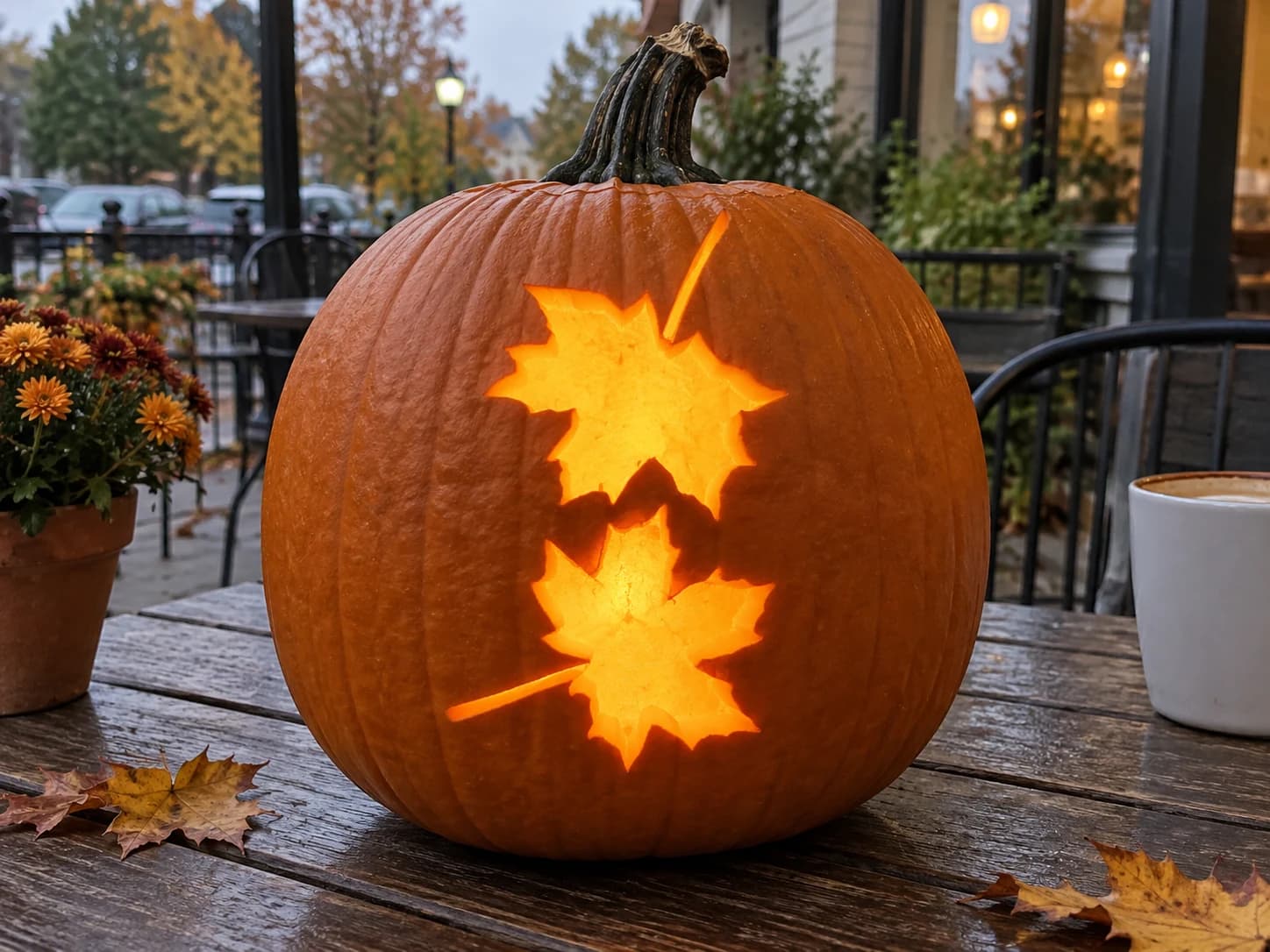 Two Maple Leaves Pumpkin Stencil