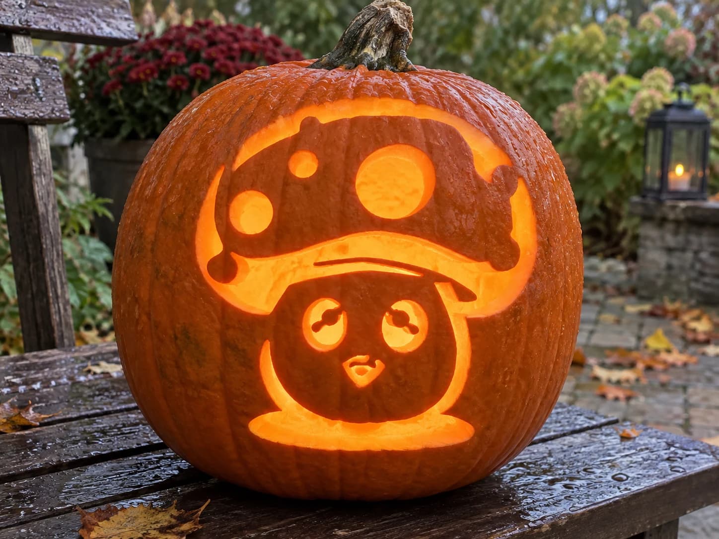 Kawaii Mushroom Pumpkin Stencil pumpkin carving stencil