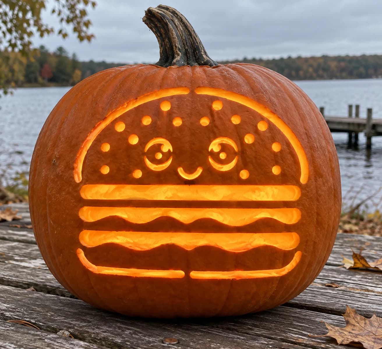 Kawaii Burger Pumpkin Stencil