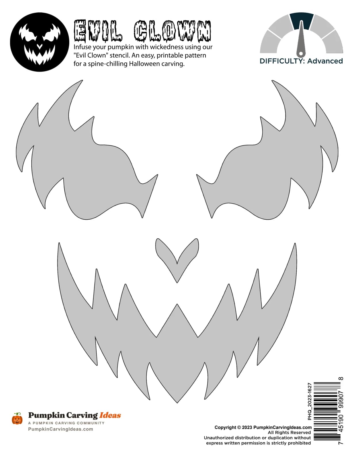 Fanged Evil Clown printable pattern