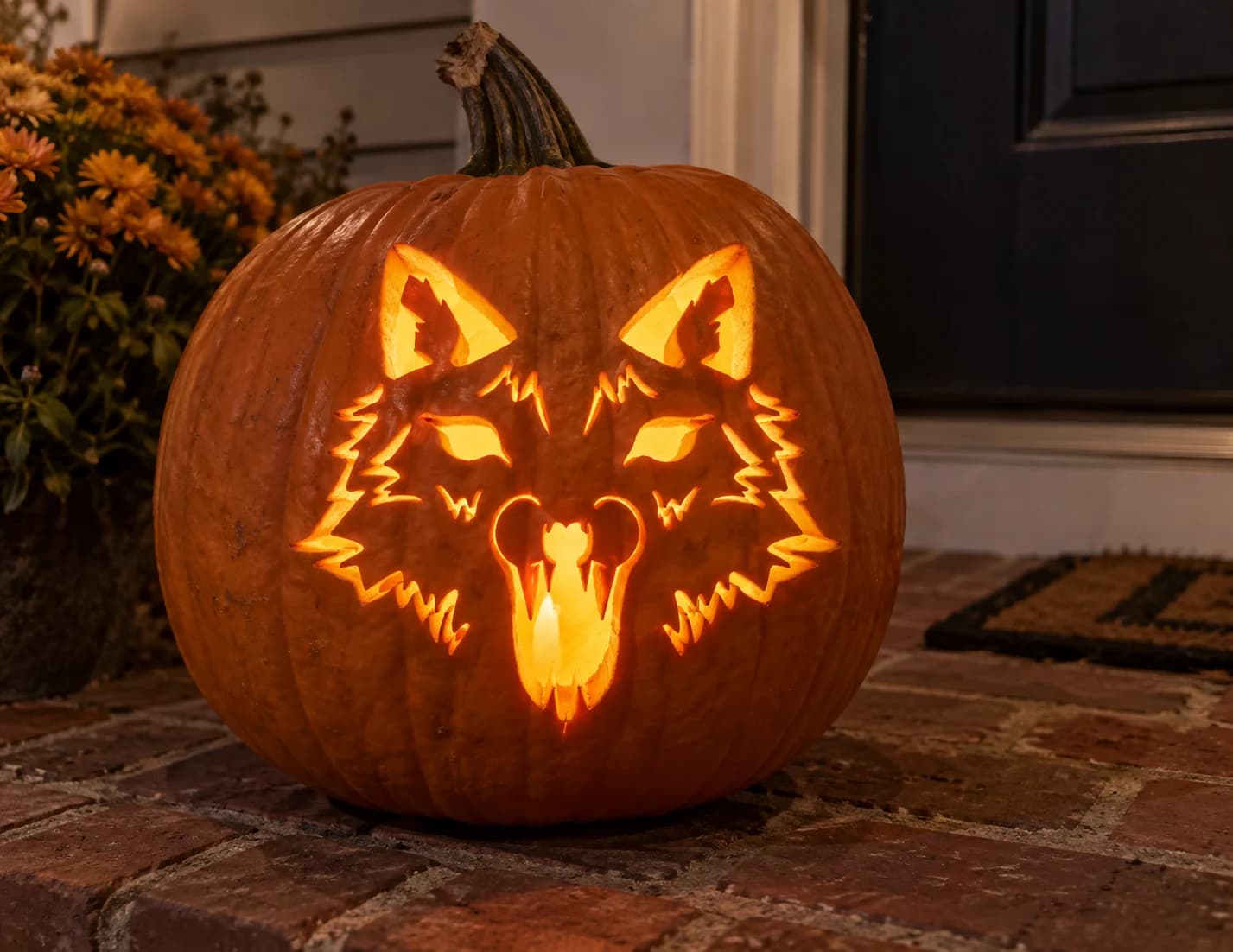 Snarling Wolf Face Pumpkin Stencil pumpkin carving stencil