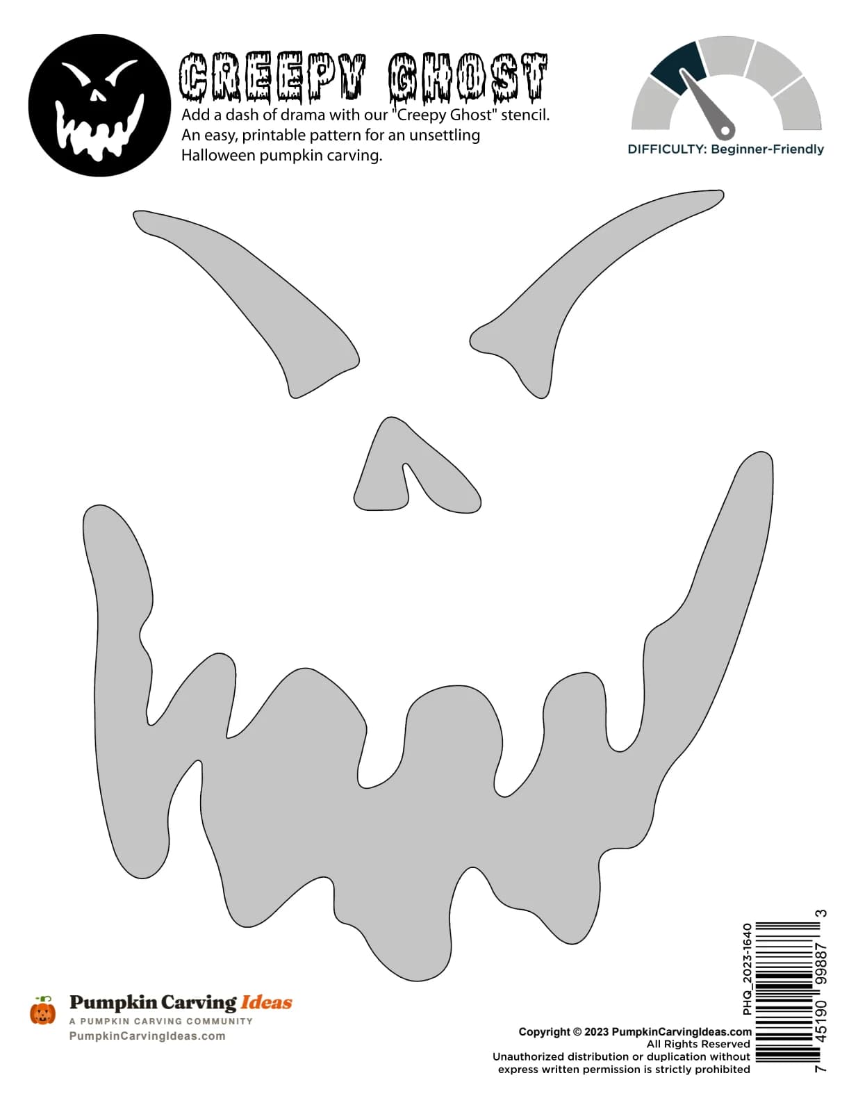 Creepy Ghost Face printable pattern