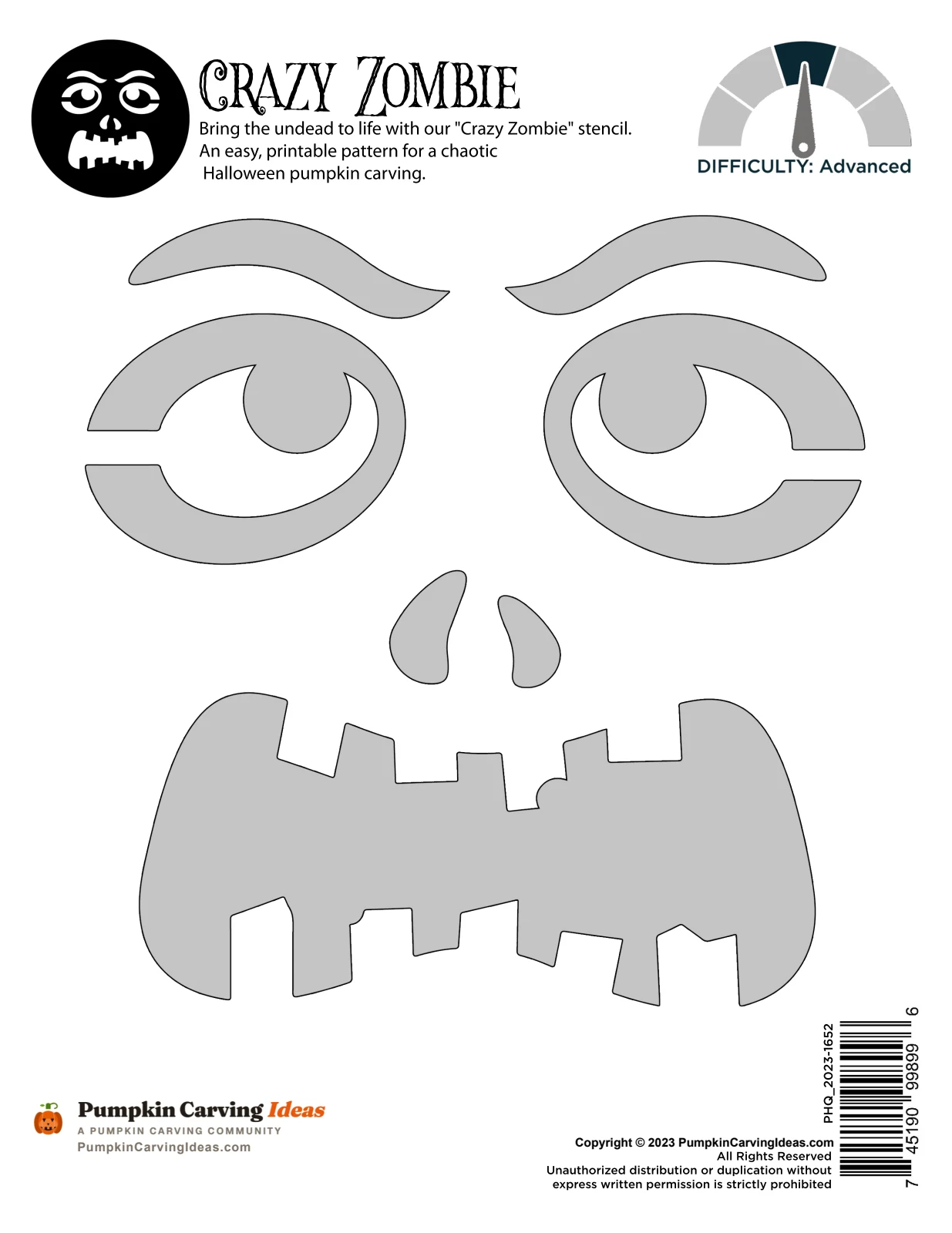 Zombie Jack-o-Lantern printable pattern