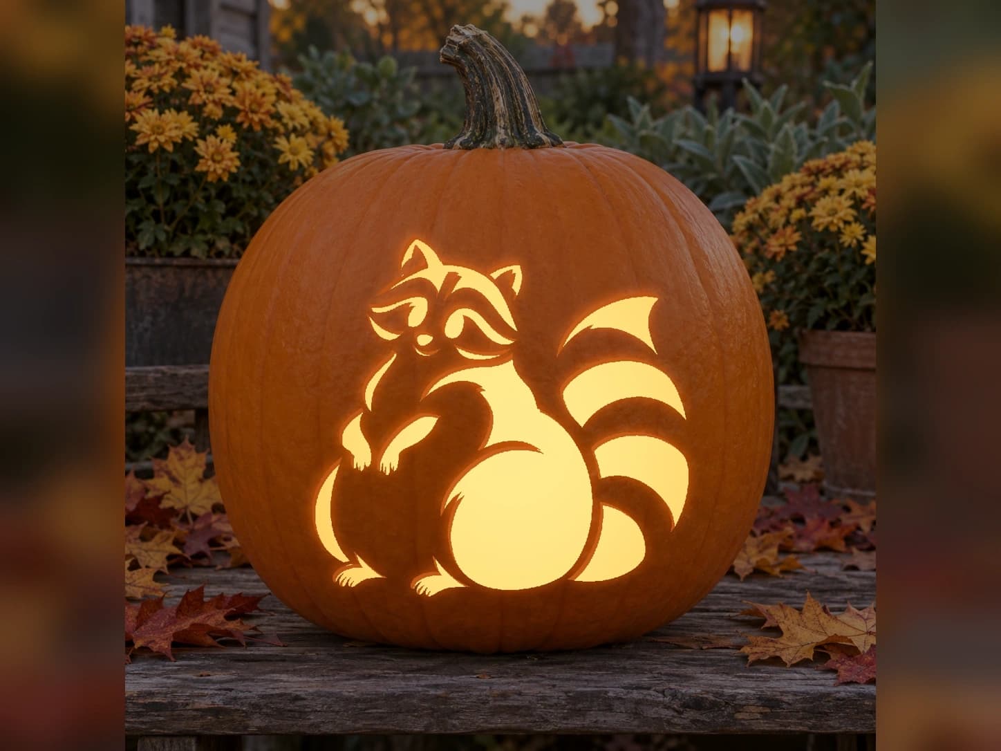 Round Raccoon Energy pumpkin stencil