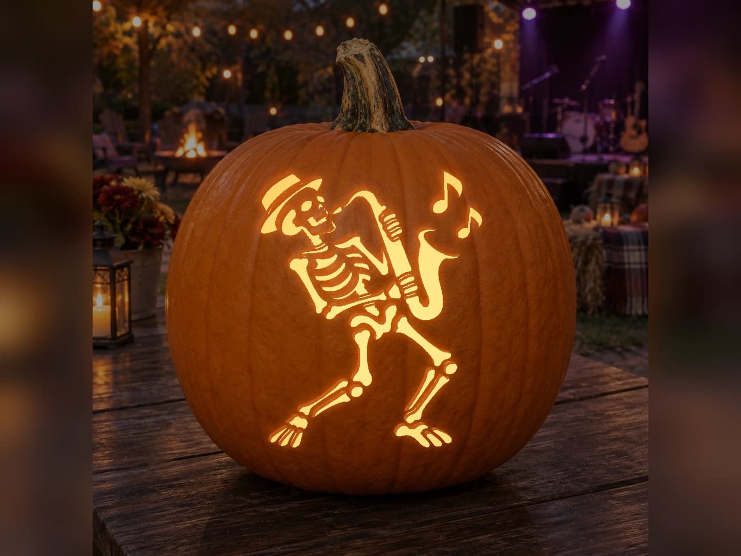 Skeleton Sax Solo pumpkin stencil