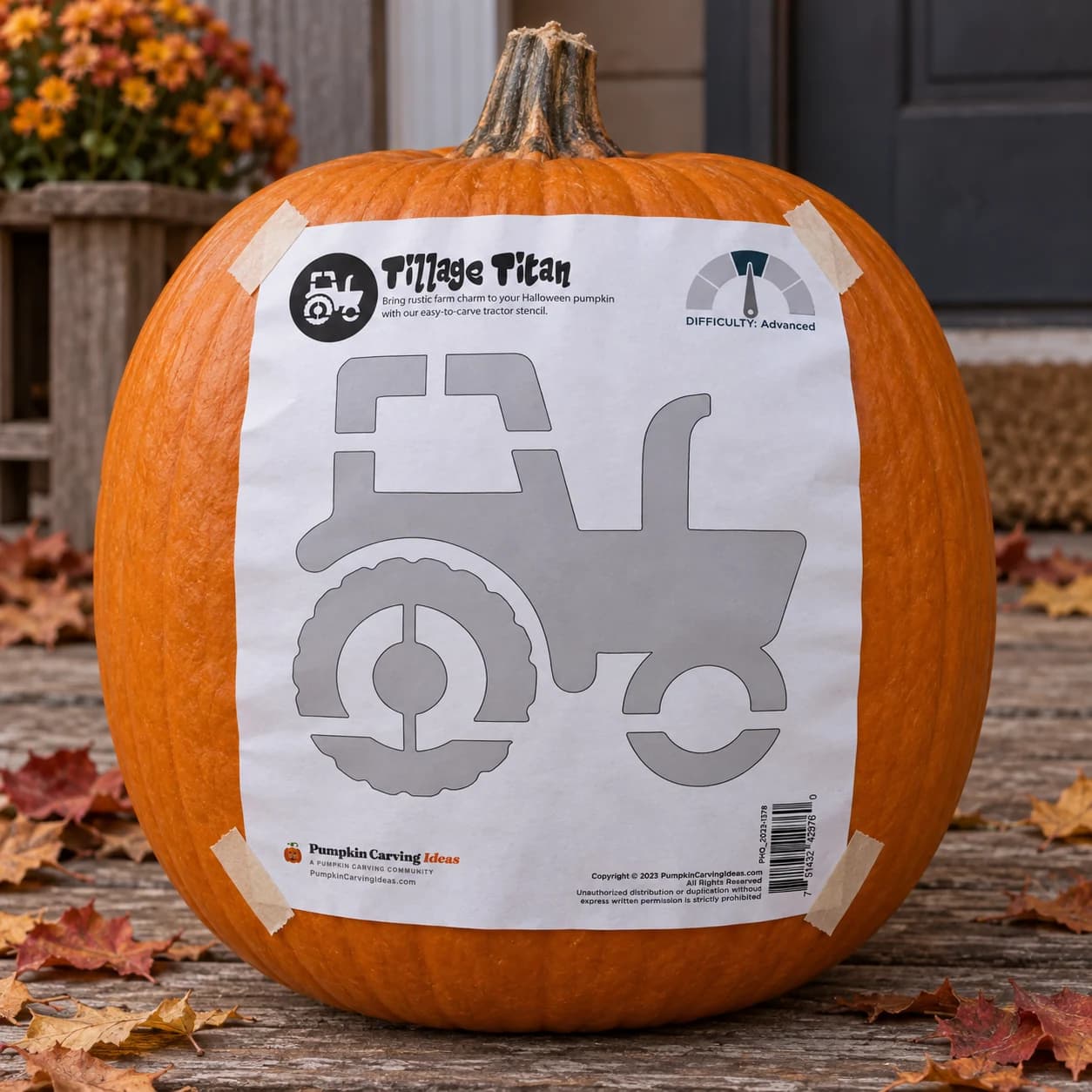 Punking Design Tractor Pumpkin Stencil | Farm Vehicle Carving Pattern