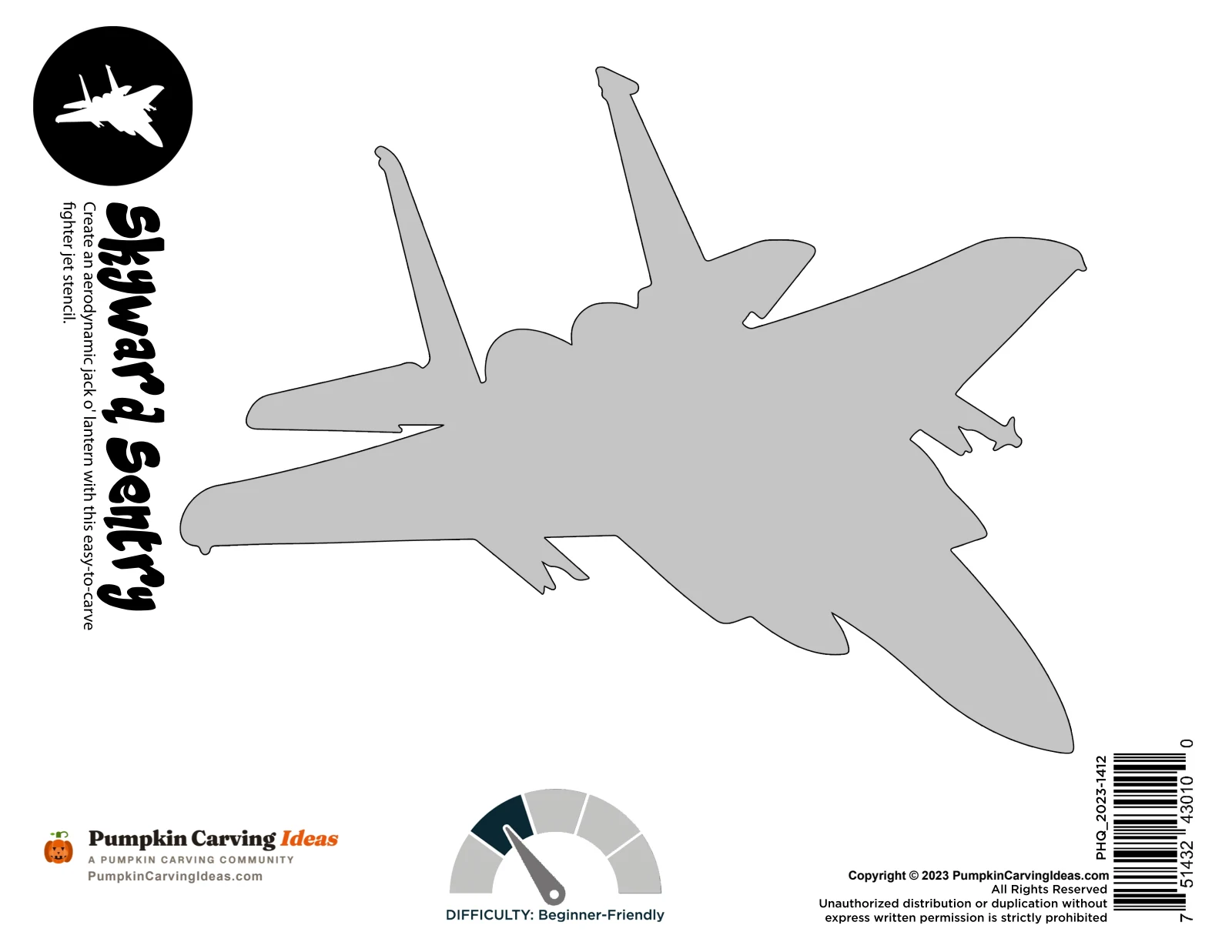 Punking Design Fighter Jet Pumpkin Stencil | Skyward Sentry Carving