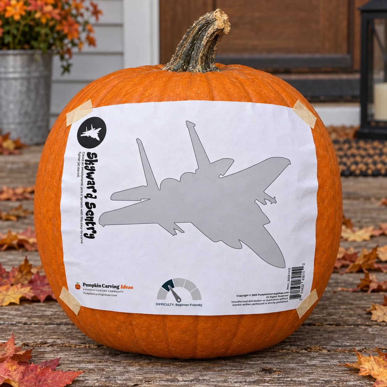 Punking Design Fighter Jet Pumpkin Stencil | Skyward Sentry Carving