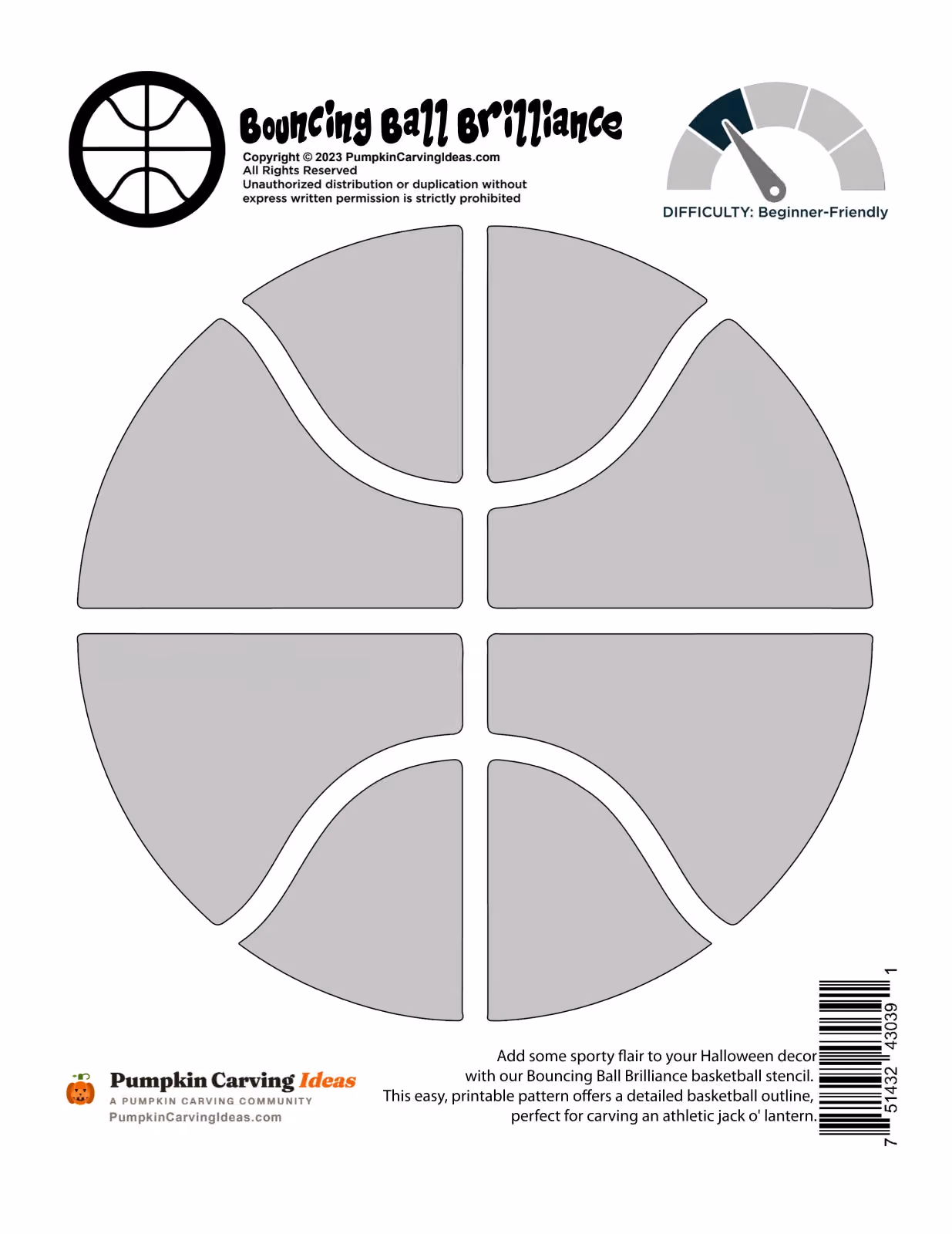 Basketball Pumpkin Stencil | Sports Jack-o-Lantern Carving