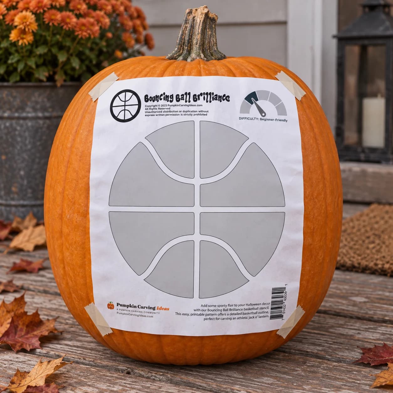 Basketball Pumpkin Stencil | Sports Jack-o-Lantern Carving