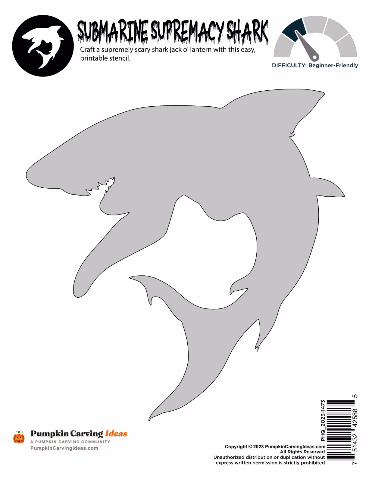 Shark Duo Pumpkin Stencil | Easy Printable Carving
