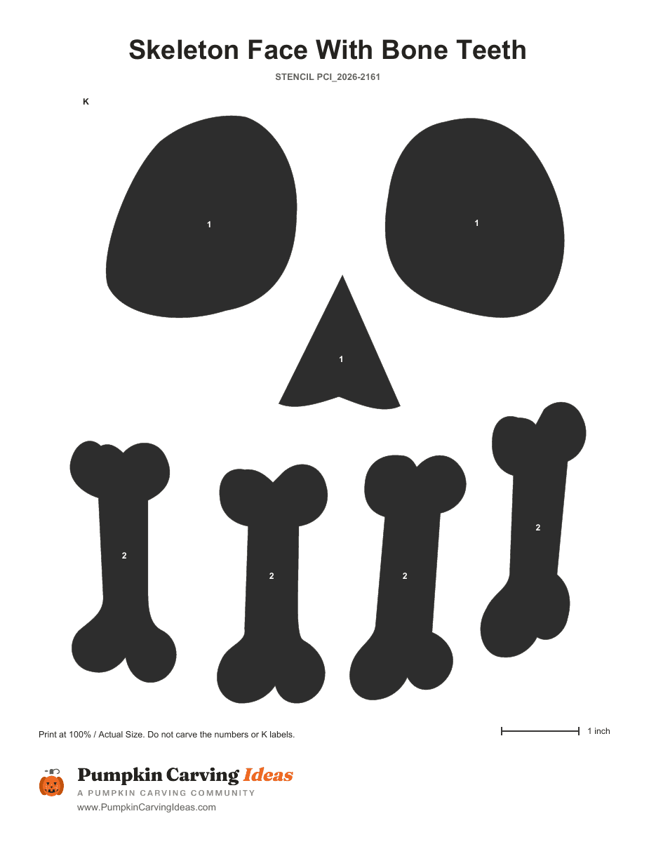 Free Bone Pattern Bone Chomper Pumpkin Stencil | Funny Skeleton Skull Face